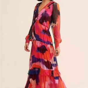 Anthropologie The Marais Printed Chiffon Maxi Dress.